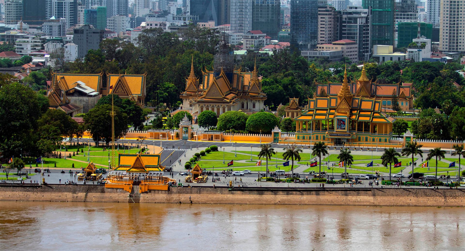 Phnom Penh riverfront skyline with the Royal Palace